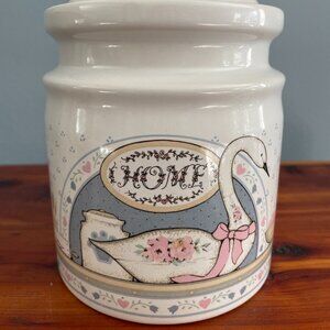 Home Swan Upland Silver Cutlery Canister White Pink Blue Lid Small